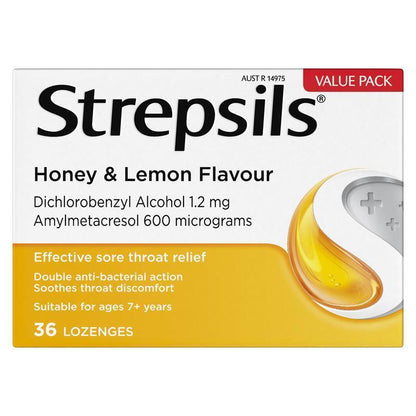 Strepsils Throat Lozenges Soothing Honey & Lemon 36 Pack