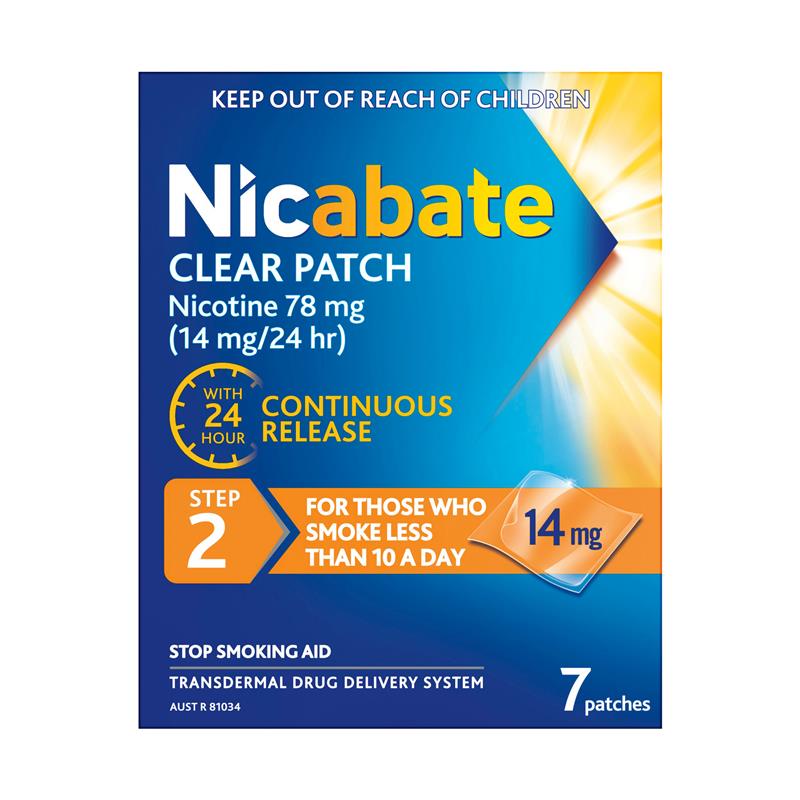 Nicabate Clear Patch Quit Smoking Step 2 14mg 7 Patches