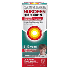 Nurofen For Children 5-12yrs Pain and Fever Relief Concentrated Liquid 200mg/5mL Ibuprofen Strawberry 200mL