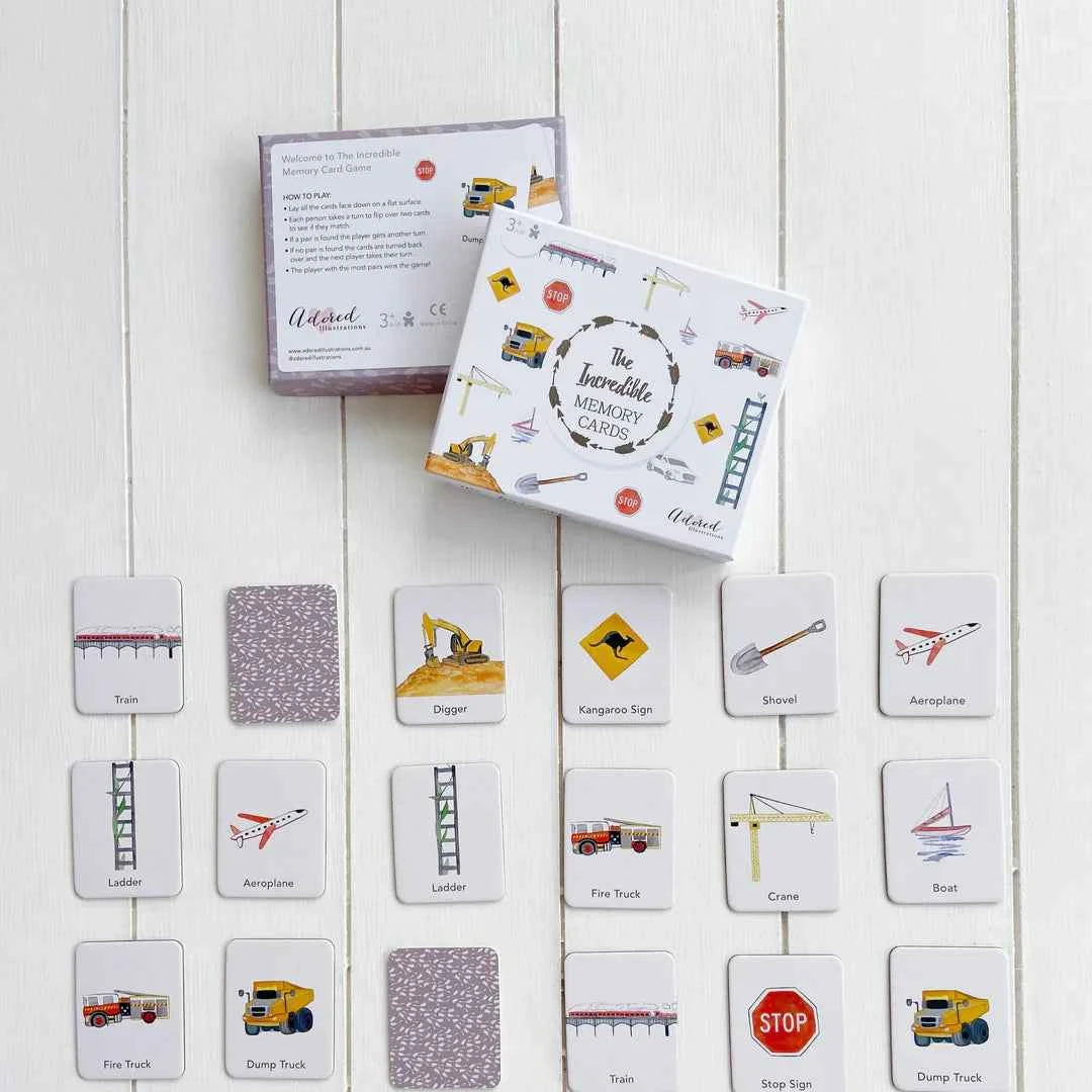 Adored Illustrations The Incredible Memory Card Games for kids Construction 3yrs+