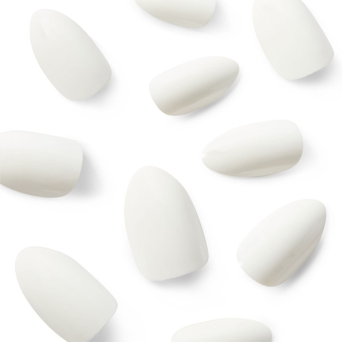 OXX Cosmetics 24 Pack Artificial Nails with Adhesive - Almond Shape, White Shiny