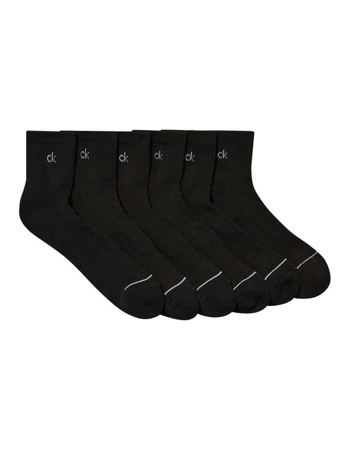 6 Pack Sports Quarter Crew Socks in Black
