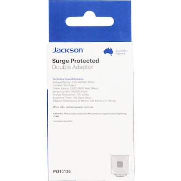 Jackson Surge Protected Double Adaptor - Vertical Style each