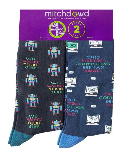 Hardware Takeover Bamboo Sock Pack Of 2 in Blue