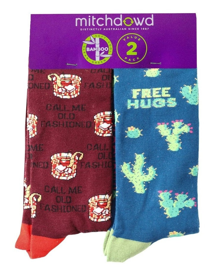 Old Fashioned Cacti Bamboo Socks 2 Pack in Multi