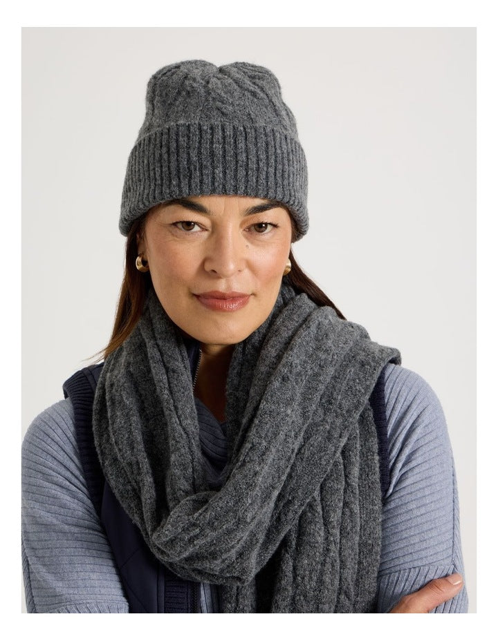June Cable Beanie in Charcoal