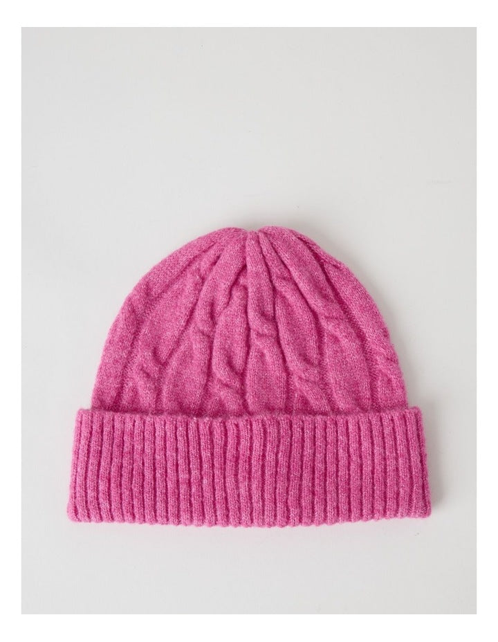 June Cable Beanie in Pink