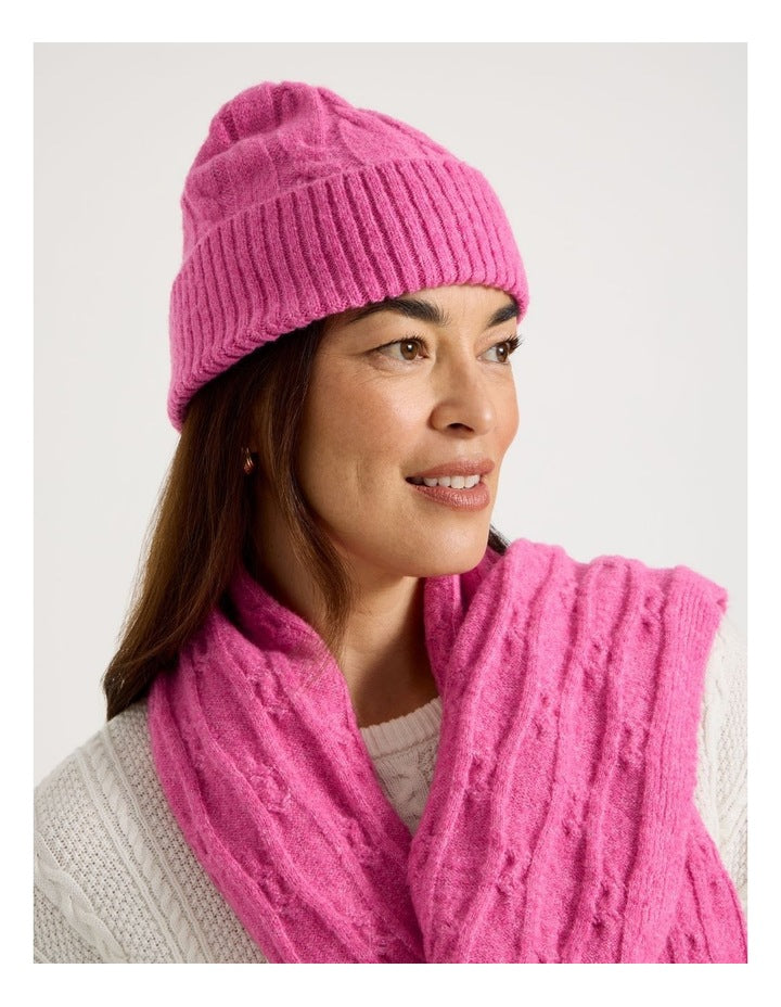 June Cable Beanie in Pink