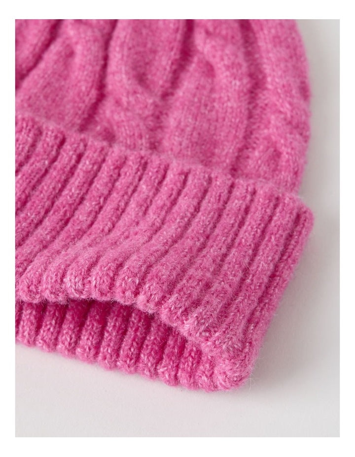 June Cable Beanie in Pink