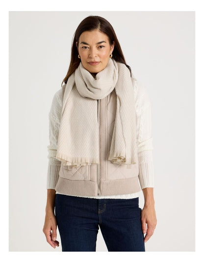 Chevron Woven Winter Scarf in Beige