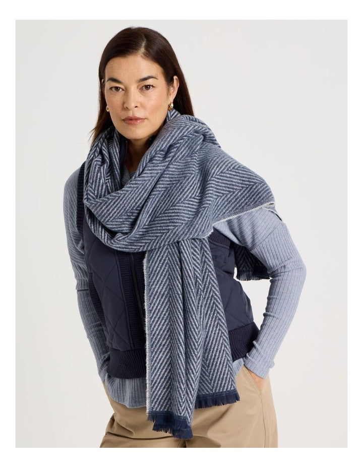 Chevron Woven Winter Scarf in Navy