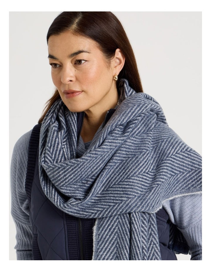 Chevron Woven Winter Scarf in Navy