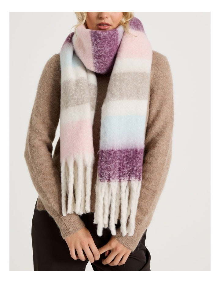 Jenna Brushed Striped Winter Scarf in Plum