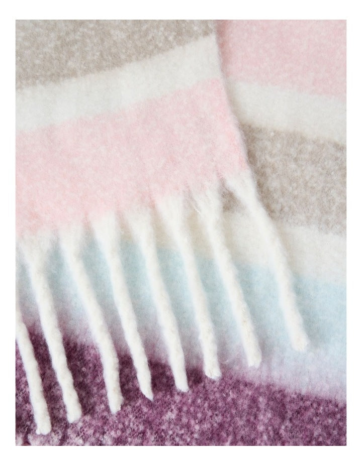 Jenna Brushed Striped Winter Scarf in Plum