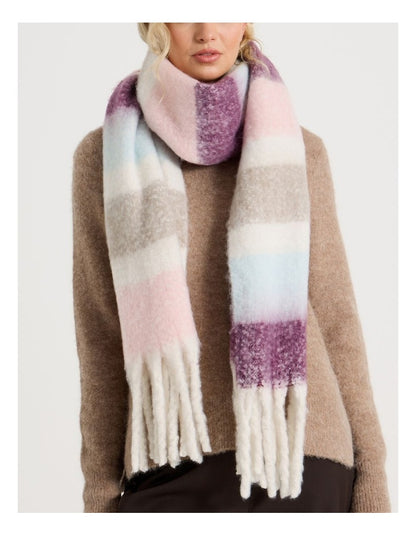 Jenna Brushed Striped Winter Scarf in Plum