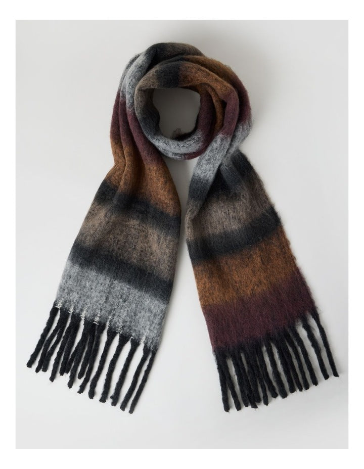 Jenna Brushed Striped Winter Scarf in Natural