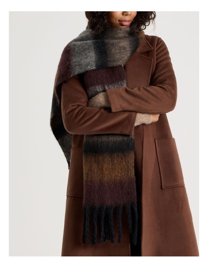 Jenna Brushed Striped Winter Scarf in Natural