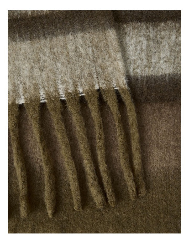 Jenna Brushed Striped Winter Scarf in Olive
