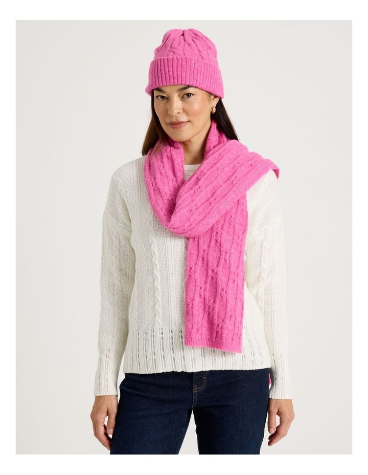 June Cable Winter Scarf in Pink