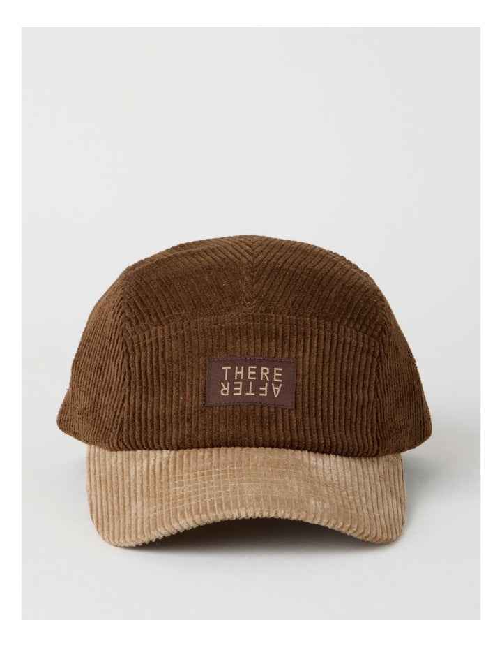 Chunky Cord 5 Panel Cap Hat in Brown and Beige