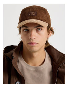 Chunky Cord 5 Panel Cap Hat in Brown and Beige