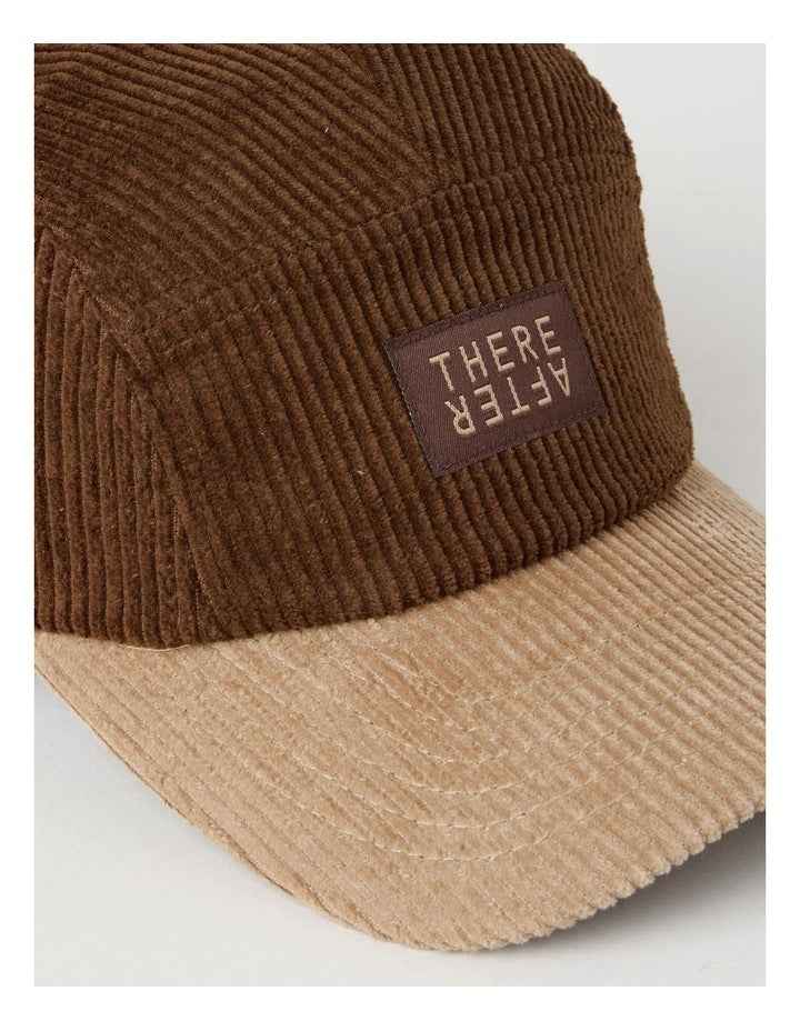 Chunky Cord 5 Panel Cap Hat in Brown and Beige