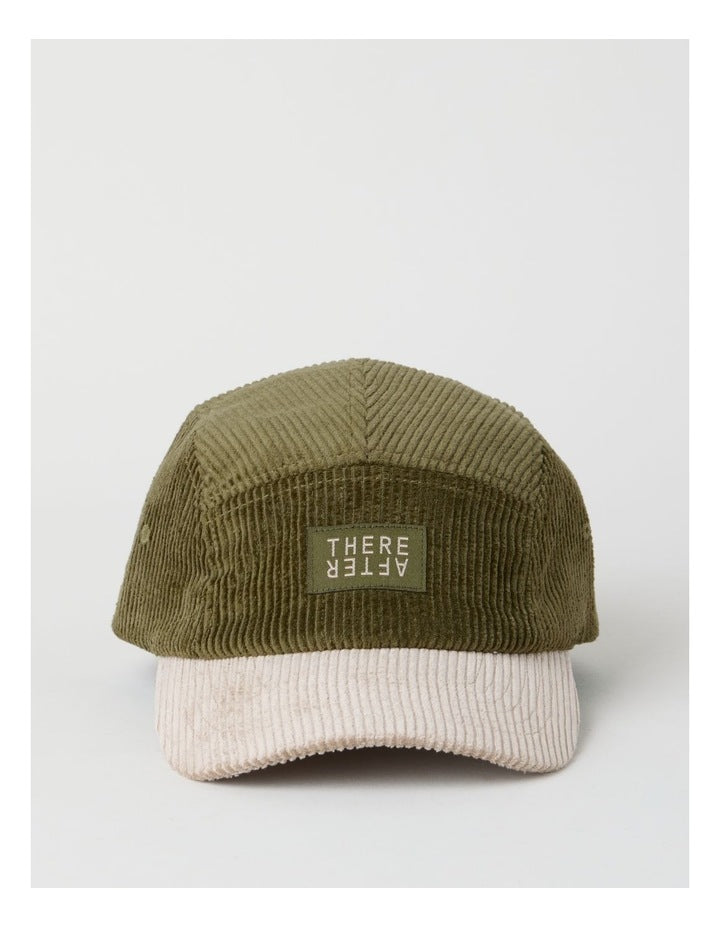 Chunky Cord 5 Panel Cap Hat in Khaki and Stone