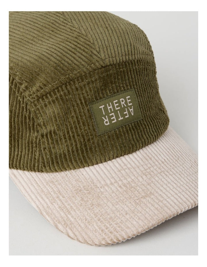 Chunky Cord 5 Panel Cap Hat in Khaki and Stone