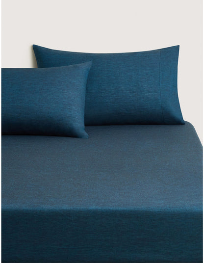 ABBOTSON QUEEN FITTED SHEET IN DEEP BLUE MARLE