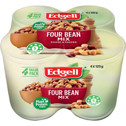 Edgell Four Bean Mix Multipack Snacks Ready to Eat 125g x 4 Pack