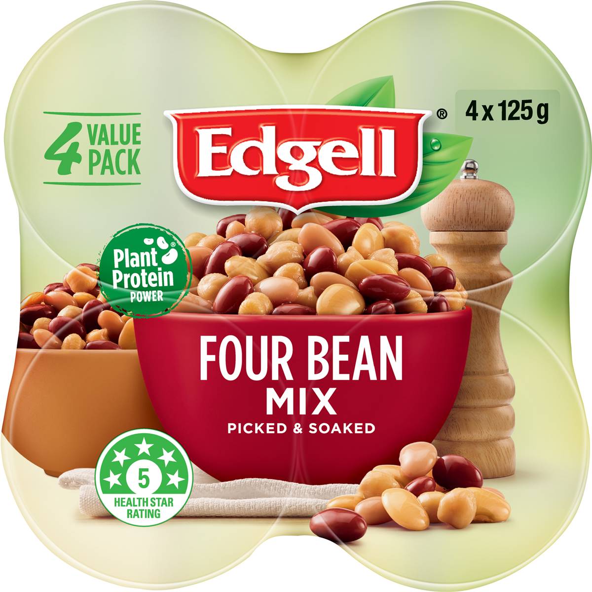 Edgell Four Bean Mix Multipack Snacks Ready to Eat 125g x 4 Pack