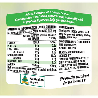 Edgell Australian Chickpeas Multipack Snacks Ready to Eat 125g x 4 Pack