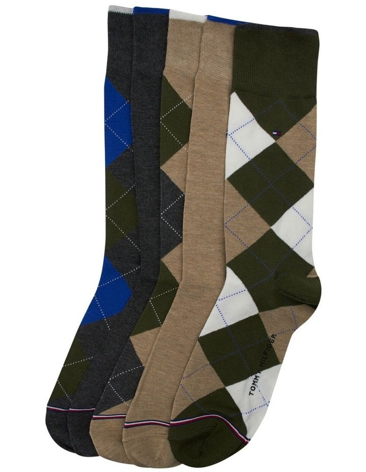 Argyle Crew Socks 5-Pack in Khaki