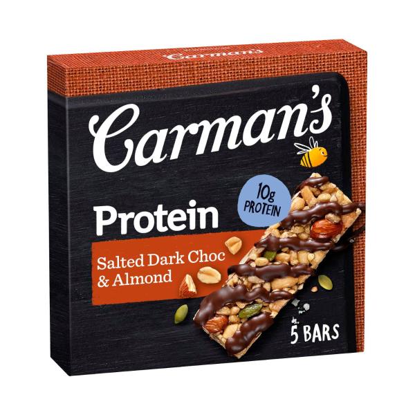 CARMAN'S PROTEIN BARS SALTED DARK CHOC & ALMOND 5 PACK 200G