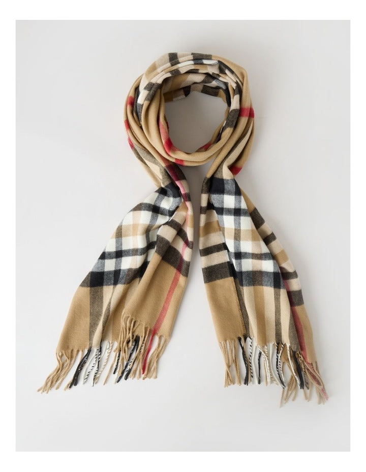 Plaid Cashmink Winter Scarf in Camel