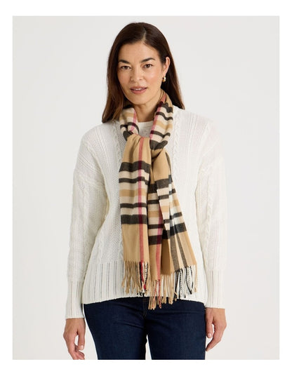 Plaid Cashmink Winter Scarf in Camel