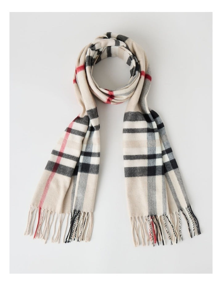 Plaid Cashmink Winter Scarf in Taupe