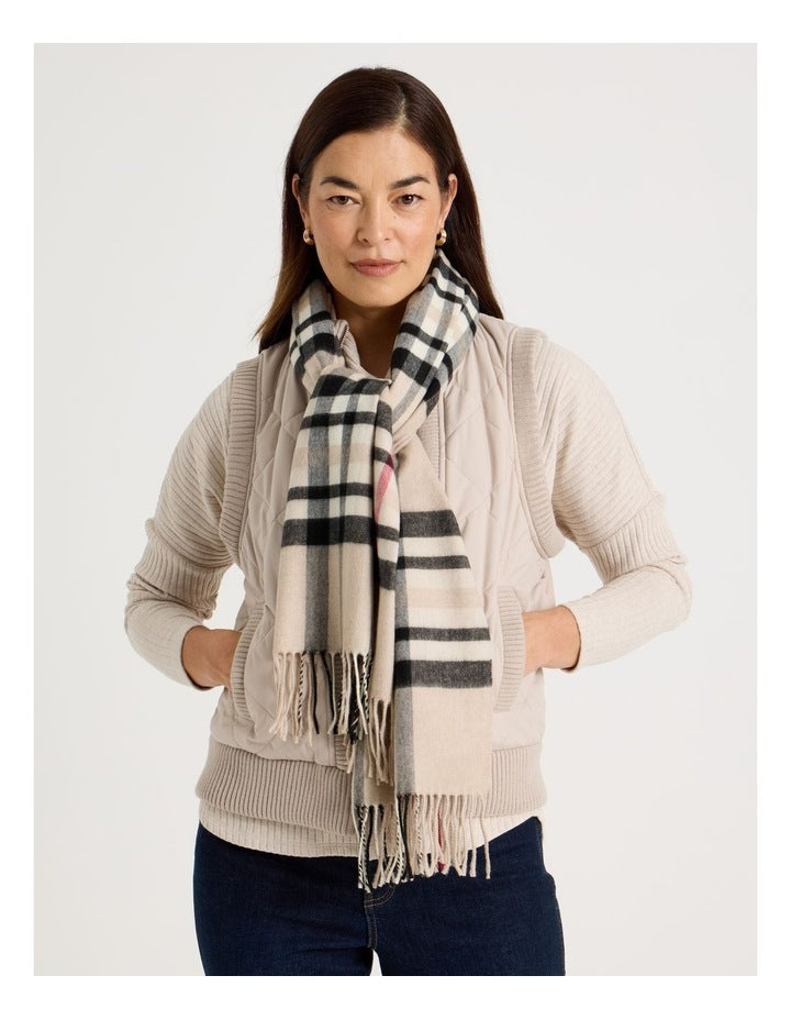 Plaid Cashmink Winter Scarf in Taupe