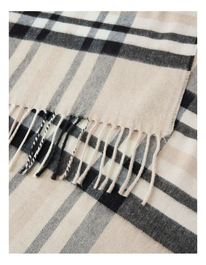 Plaid Cashmink Winter Scarf in Taupe
