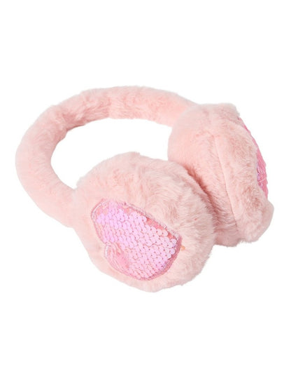 Sequin Heart Earmuffs in Pink