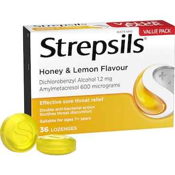 Strepsils Double Antibacterial Soothing Throat Lozenge Honey & Lemon 36 pack