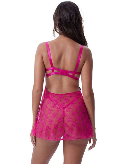 Bras N Things Night Games Cherry Delight Unlined Bbydoll & String Set in Dark Pink
