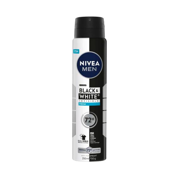 NIVEA MEN BLACK & WHITE INVISIBLE FRESH ANTIPERSPIRANT AEROSOL DEODORANT 250ML