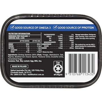 Safcol Delicatessen Brisling Sardines In Hot Sauce Tin 110g