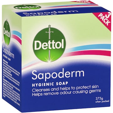 Dettol Sapoderm Hygienic Bar Soap For Acne Prone & Oily Skin 125g x 3 pack
