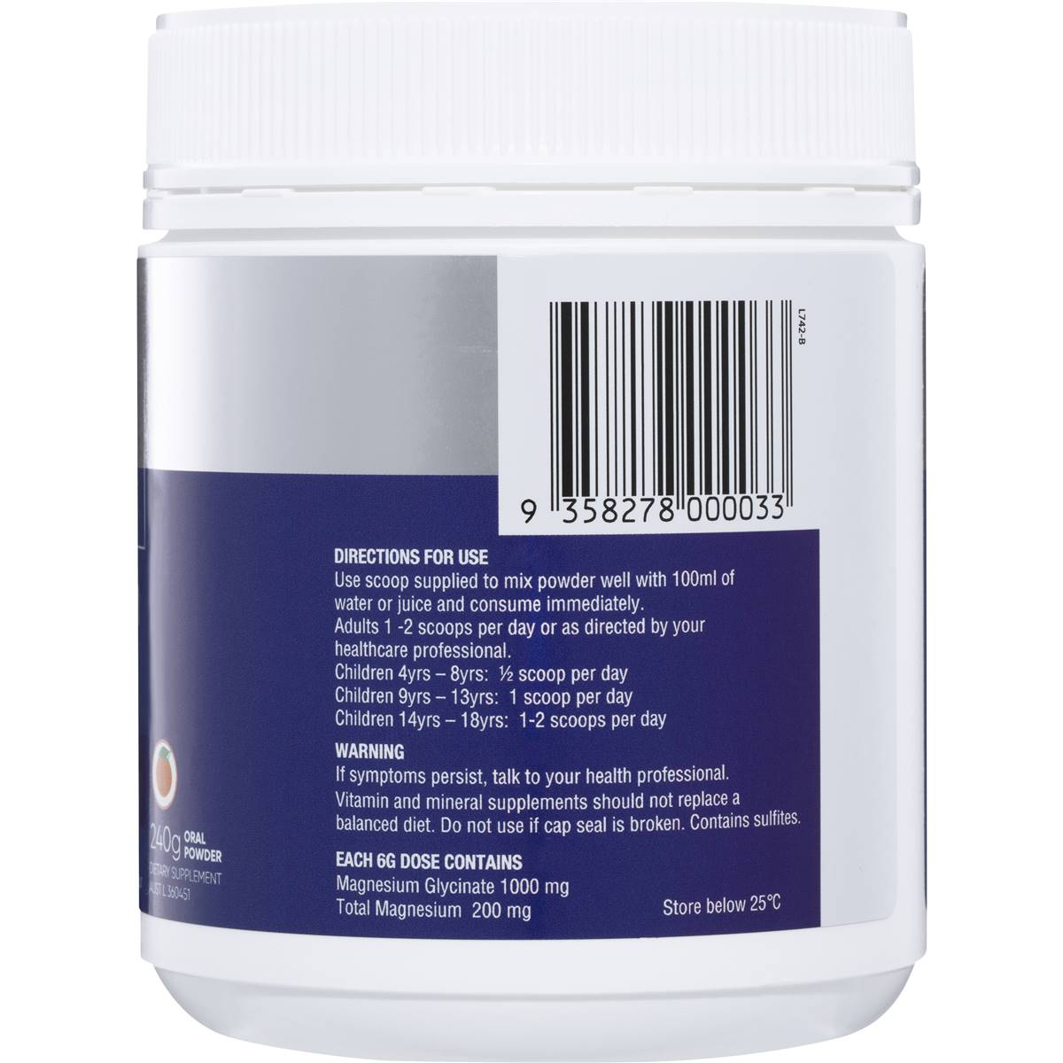 Vitaceuticals Magzorb Magnesium Glycinate 1000mg Powder 240g