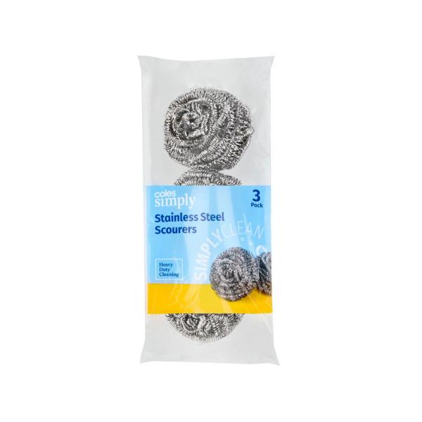 COLES SIMPLY STAINLESS STEEL SCOURERS 3 PACK