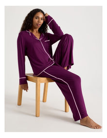 Pure Comfort Binding Long Sleeve Long PJ Set in Magenta