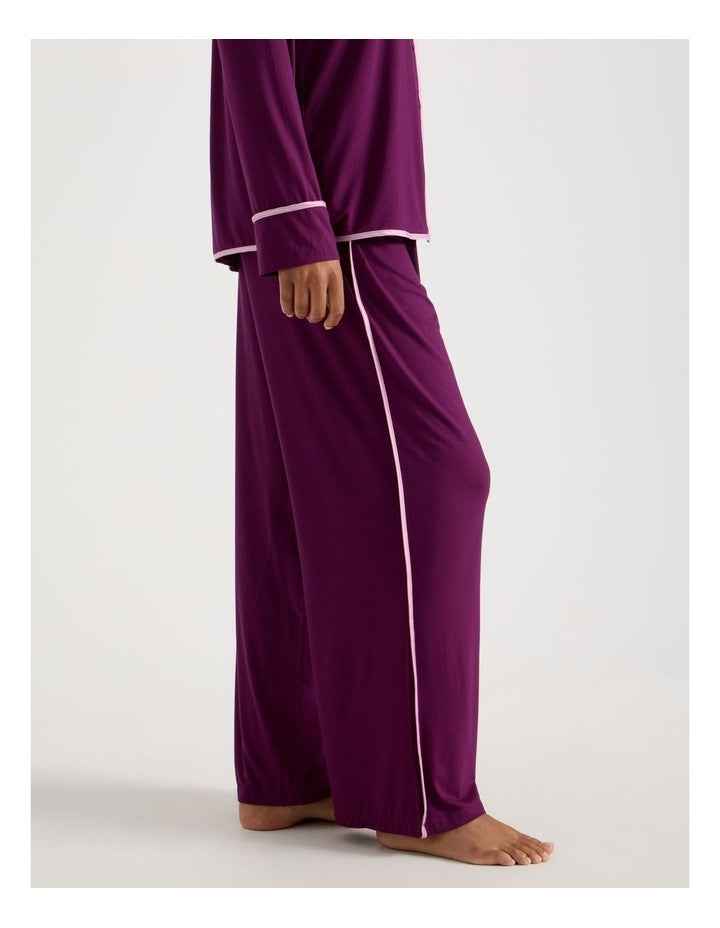 Pure Comfort Binding Long Sleeve Long PJ Set in Magenta