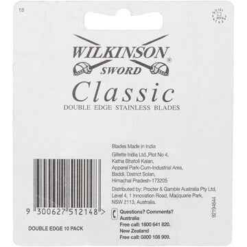Gillette Wilkinson Sword Double Edge Razor Blades Stainless 10 pack